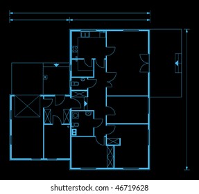 project of house in black-and-blue color. house for one family. ground floor