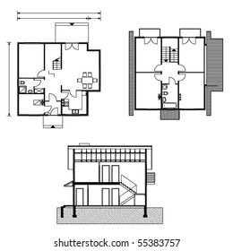 project of house in black-and-white color. detailed project (You can specify the thickness of the lines of the drawing, directly how you need it)