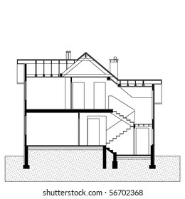 project of house in black-and-white color. elevation of building (You can specify the thickness of the lines of the drawing, directly how you need it)