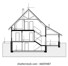 project of house in black-and-white color. facade of the house