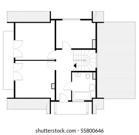 project of house in black-and-white color. garret (You can specify the thickness of the lines of the drawing, directly how you need it)