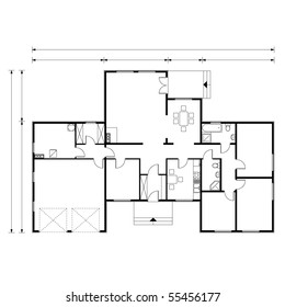 project of house in black-and-white color. ground floor (You can specify the thickness of the lines of the drawing, directly how you need it)