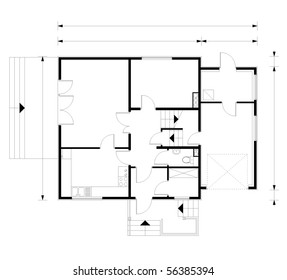 project of house in black-and-white color. ground floor (You can specify the thickness of the lines of the drawing, directly how you need it)