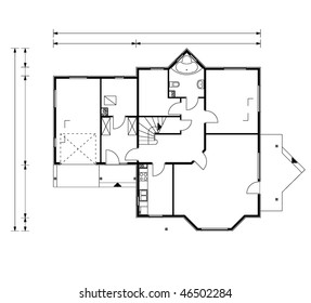 project of house in black-and-white color. ground-floor