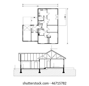 project of house in black-and-white color. house for one family