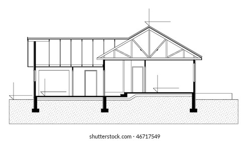 project of house in black-and-white color. house for one family. fasade