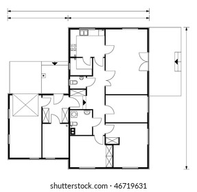 project of house in black-and-white color. house for one family. ground floor