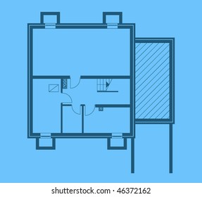 project of house in blue color. basement