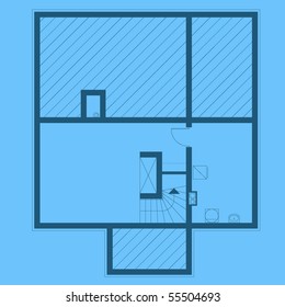 project of house in blue color. basement (You can specify the thickness of the lines of the drawing, directly how you need it)