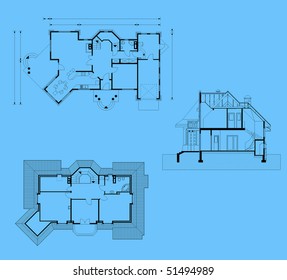 project of house in blue color. house for big family