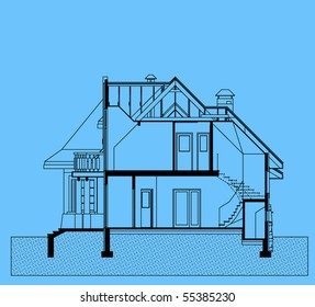 project of house in blue color. elevation of building