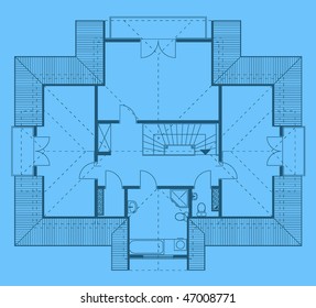 project of house in blue color. garret