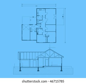 project of house in blue color. house for one family