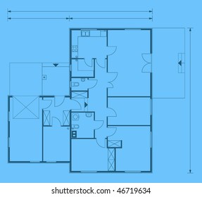 project of house in blue color. house for one family. ground floor