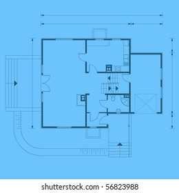 project of house in blue color (You can specify the thickness of the lines of the drawing, directly how you need it)