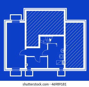 project of house in blue-and-white color. basement