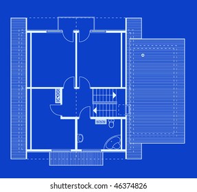 project of house in blue-and-white color. garret