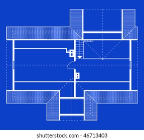project of house in blue-and-white color. garret