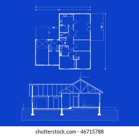 project of house in blue-and-white color. house for one family