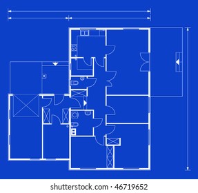 project of house in blue-and-white color. house for one family. ground floor