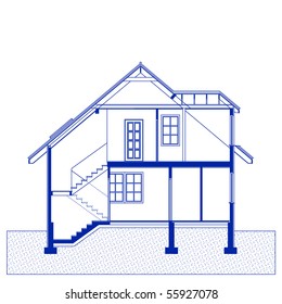 project of a house. elevation of building. thickness of the lines is editable