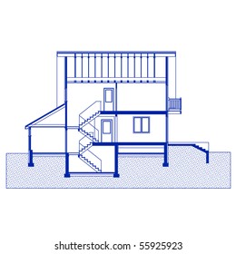 project of a house. fasade. thickness of the lines is editable