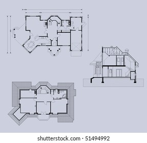 project of house in gray color. house for big family
