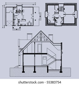 project of house in gray color. detailed project (You can specify the thickness of the lines of the drawing, directly how you need it)