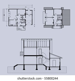 project of house in gray color. detailed project (You can specify the thickness of the lines of the drawing, directly how you need it)