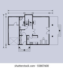 project of house in gray color. ground floor (You can specify the thickness of the lines of the drawing, directly how you need it)