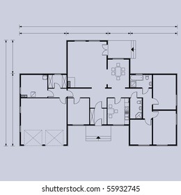 project of house in gray color. ground floor (You can specify the thickness of the lines of the drawing, directly how you need it)