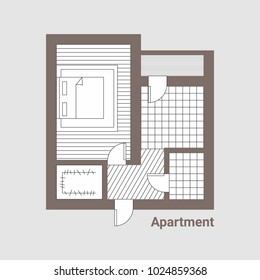 Project of house. Ground floor. Black and White, Brown architectural plan of a house. Layout in top view of the apartment. Graphic design elements. Vector interior house, blueprint