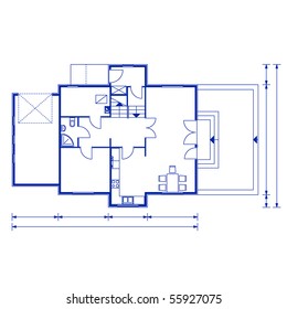 project of a house. ground floor. thickness of the lines is editable