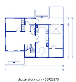 project of a house. ground floor. thickness of the lines is editable