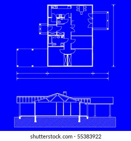 project of house on black background. detailed project (You can specify the thickness of the lines of the drawing, directly how you need it)