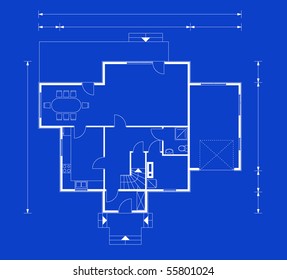 project of house on black background. ground floor (You can specify the thickness of the lines of the drawing, directly how you need it)