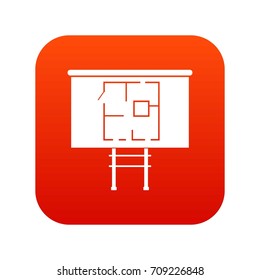 Project of house on a board icon digital red for any design isolated on white vector illustration
