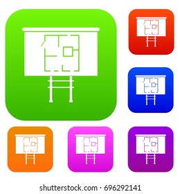 Project of house on a board set icon in different colors isolated vector illustration. Premium collection