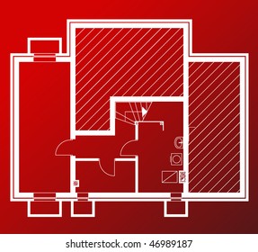 project of house in red-and-white color. basement