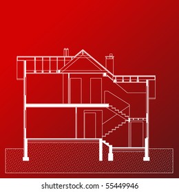 project of house in red-and-white color. elevation of building (You can specify the thickness of the lines of the drawing, directly how you need it)