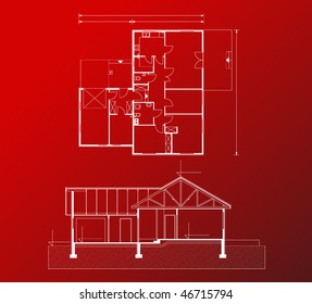 project of house in red-and-white color. house for one family