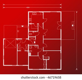 project of house in red-and-white color. house for one family. ground floor