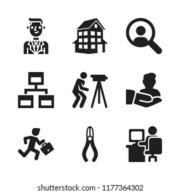 project icon. 9 project vector icons set. manager, employment running late and house building icons for web and design about project theme