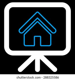 Project icon from Business Bicolor Set. Vector style: flat bicolor symbols, blue and white colors, rounded angles, black background.