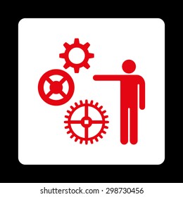 Project icon from Commerce Buttons OverColor Set. Vector style is red and white colors, flat square rounded button, black background.