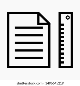 Project icon. Document and ruler. List and ruler. School icon. Calculation icon. Architecture. Vector icon.