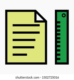 Project icon. Document and ruler. List and ruler. School. Calculation icon. Architecture. Vector icon.. Commercial line vector icon for websites and mobile minimalistic flat design.