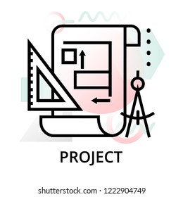 Project icon on abstract background from startup set, modern editable line vector illustration, for graphic and web design