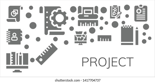 project icon set. 11 filled project icons.  Collection Of - Graphic design, Planning, Agenda, Design, Ruler, Clipboard, Sketchbook