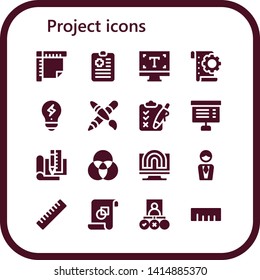 project icon set. 16 filled project icons.  Simple modern icons about  - Ruler, Clipboard, Typography, Planning, Creativity, Graphic design, Project, Plan, Rgb, Manager, Tasks